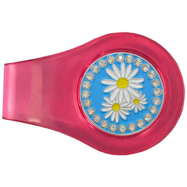 bling daisies golf ball marker with magnetic pink clip
