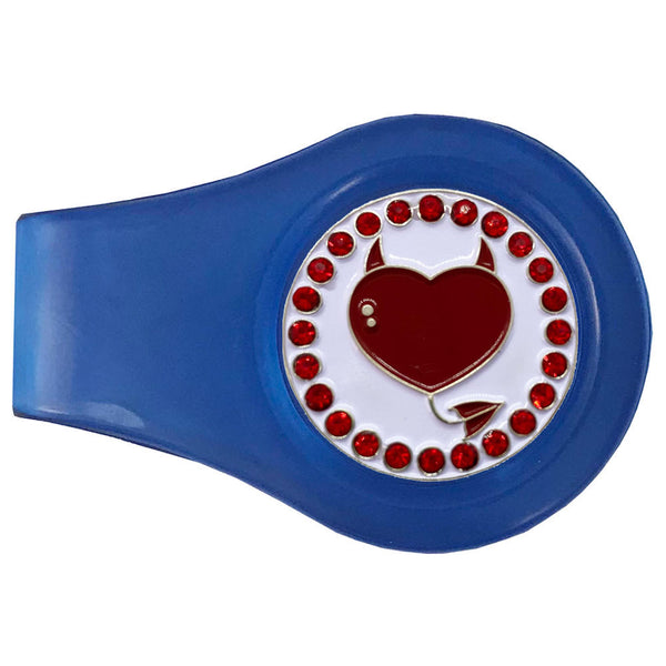 bling devilish heart golf ball marker with a magnetic blue clip