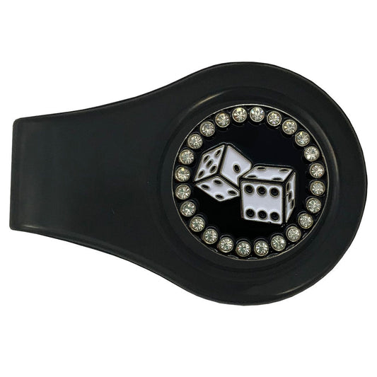 bling white dice golf ball marker with a magentic black clip