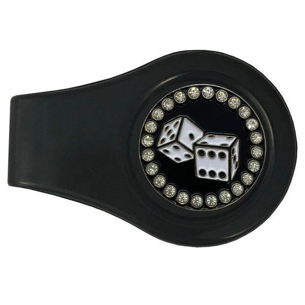 bling white dice golf ball marker with a magentic black clip