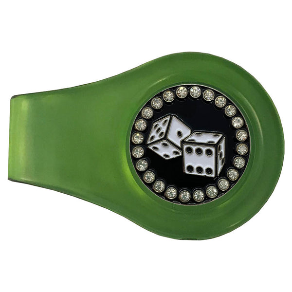bling white dice golf ball marker with a magentic green clip