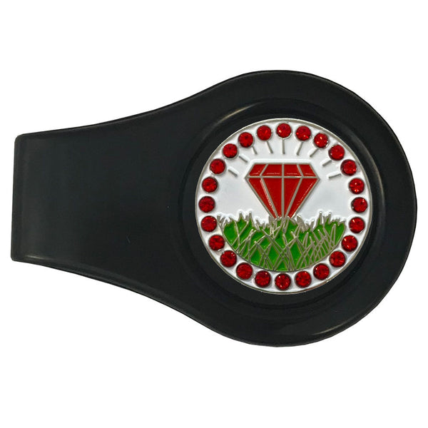bling red diamond in the rough golf ball marker with a magnetic black clip