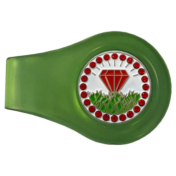 bling red diamond in the rough golf ball marker with a magnetic green clip