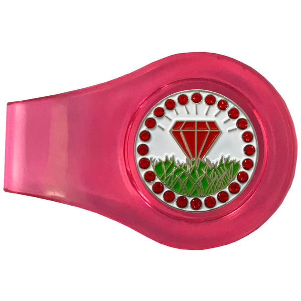 bling red diamond in the rough golf ball marker with a magnetic pink clip