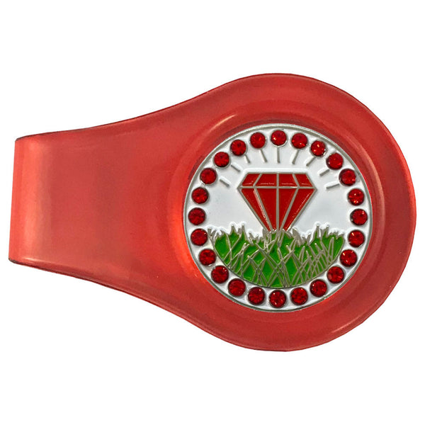 bling red diamond in the rough golf ball marker with a magnetic red clip