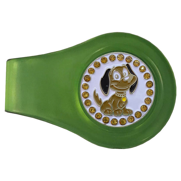 bling brown dog golf ball marker with a magnetic green clip