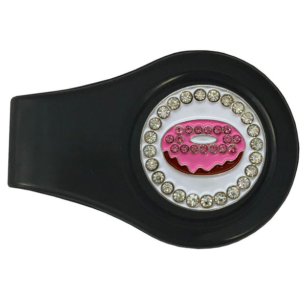 bling pink donut golf ball marker on a magnetic black clip