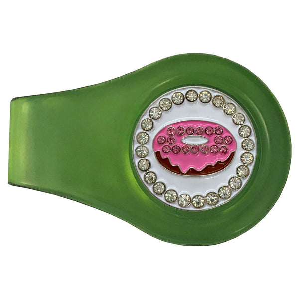 bling pink donut golf ball marker on a magnetic green clip