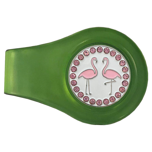 bling flamingos golf ball marker with a magnetic green clip