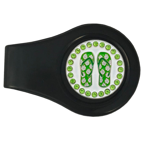 bling green flip flops golf ball marker with a magentic black clip