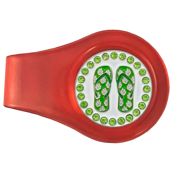 bling green flip flops golf ball marker with a magentic red clip