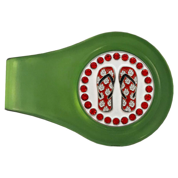 bling red flip flops golf ball marker with a magnetic green clip