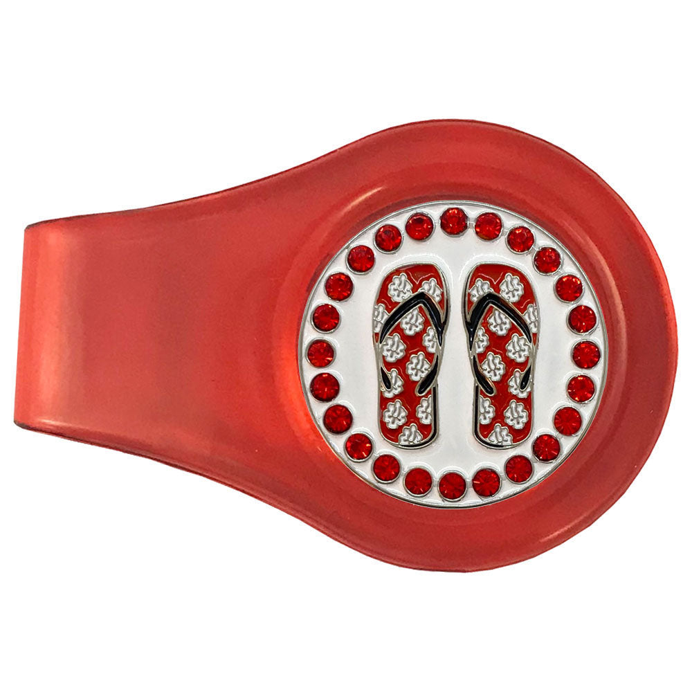 bling red flip flops golf ball marker with a magnetic red clip