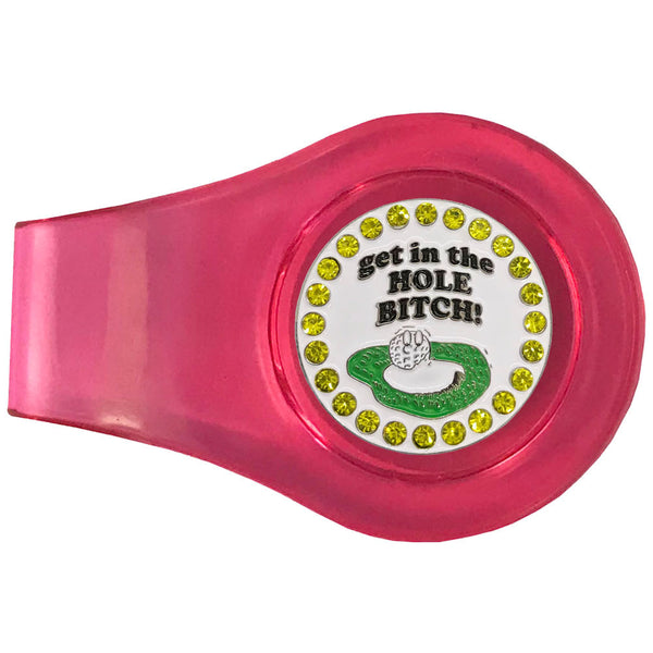 bling get in the hole bitch golf ball marker with a magnetic pink clip