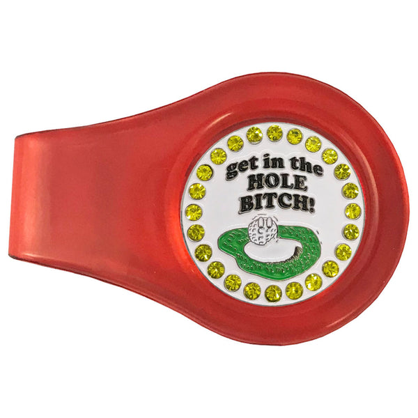 bling get in the hole bitch golf ball marker with a magnetic red clip