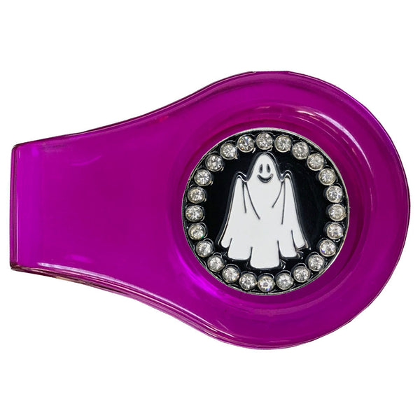 bling ghost golf ball marker with a magnetic purple clip