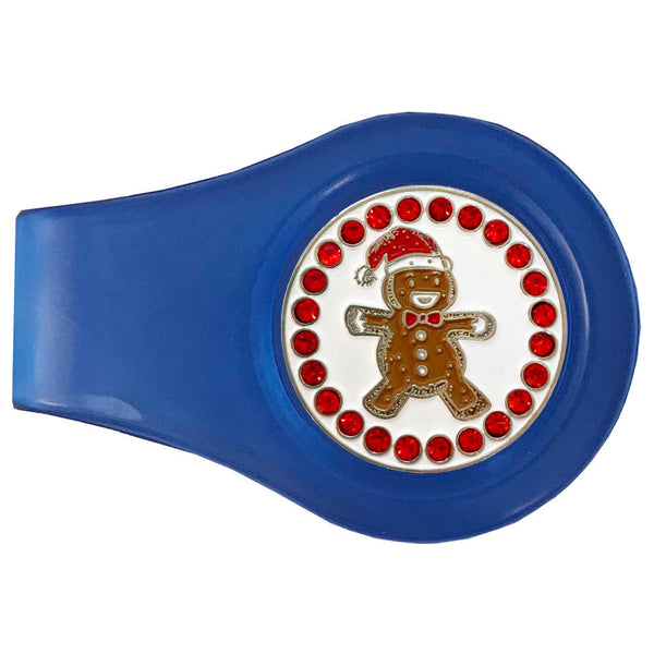 bling gingerbread man golf ball marker with a magentic blue clip