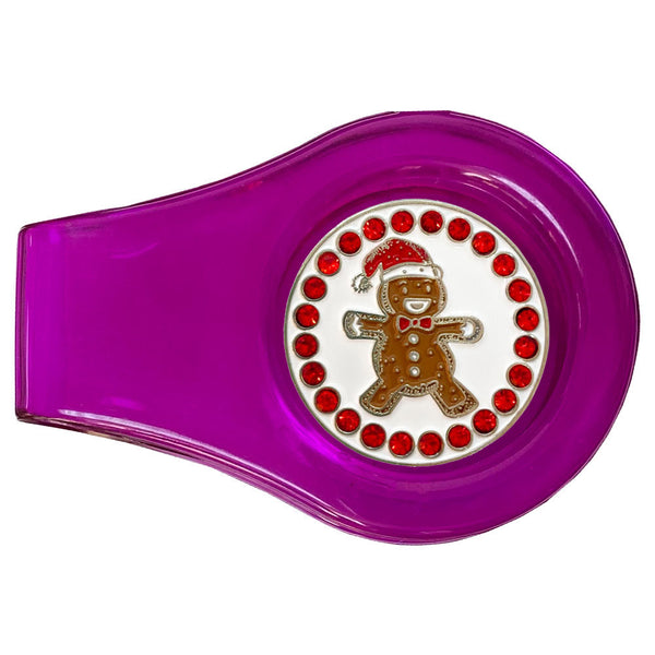 bling gingerbread man golf ball marker with a magentic purple clip