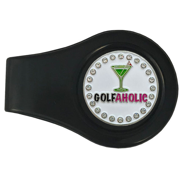 bling golfaholic golf ball marker with a magnetic black clip