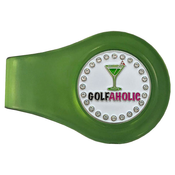 bling golfaholic golf ball marker with a magnetic green clip