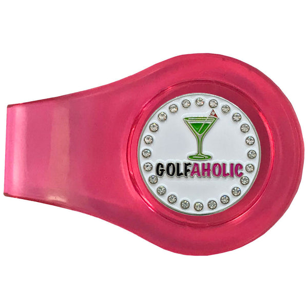 bling golfaholic golf ball marker with a magnetic pink clip
