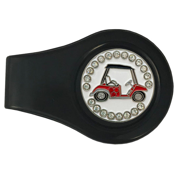 bling red golf cart golf ball marker with a magnetic black clip