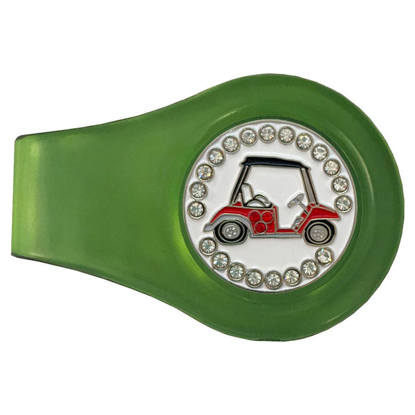 bling red golf cart golf ball marker with a magnetic green clip