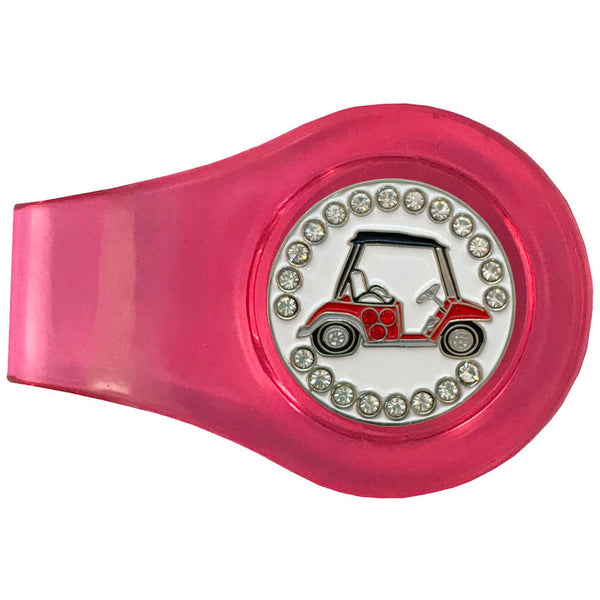 bling red golf cart golf ball marker with a magnetic pink clip