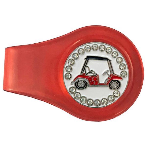 bling red golf cart golf ball marker with a magnetic red clip