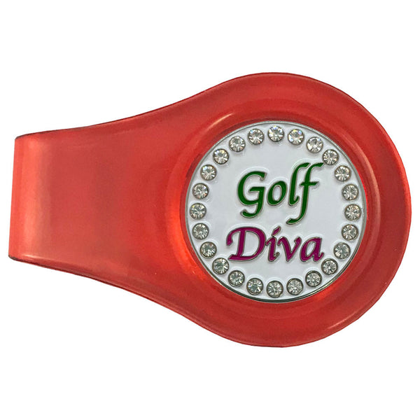 bling golf diva ball marker with a magnetic red clip