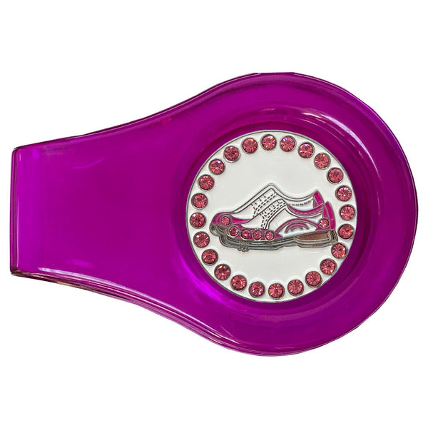 bling pink and white golf shoes golf ball marker with a magnetic purple clip