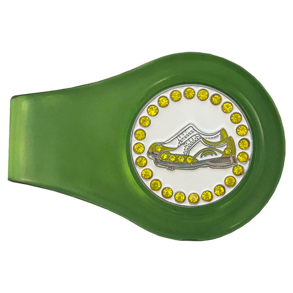 bling yellow and white golf shoes golf ball marker on a magnetic green clip