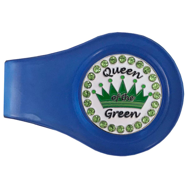 bling green crown queen of the green golf ball marker with a magnetic blue clip