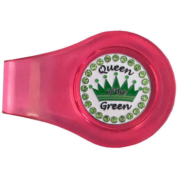 bling green crown queen of the green golf ball marker with a magnetic pink clip