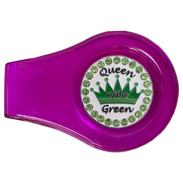 bling green queen of the green golf ball marker with a magnetic purple clip