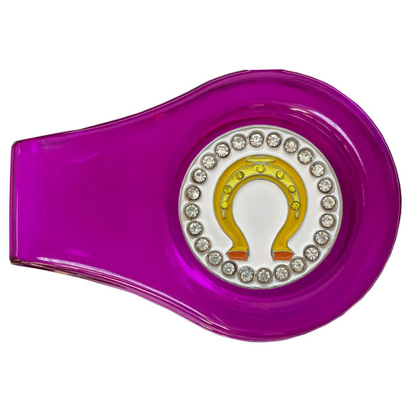 bling horseshoe golf ball marker with a magnetic purple clip
