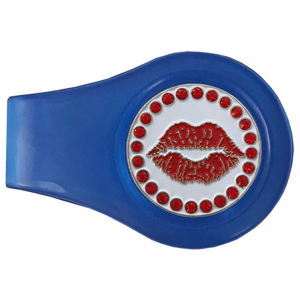 bling red lips golf ball marker with a magnetic blue clip