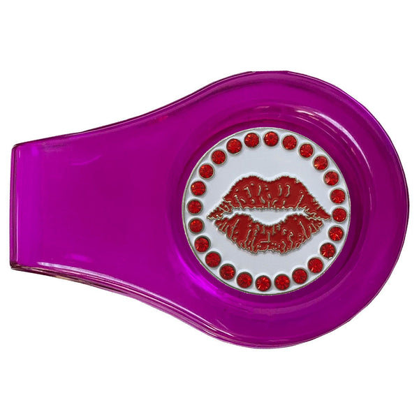 bling red lips golf ball marker with a magnetic purple clip