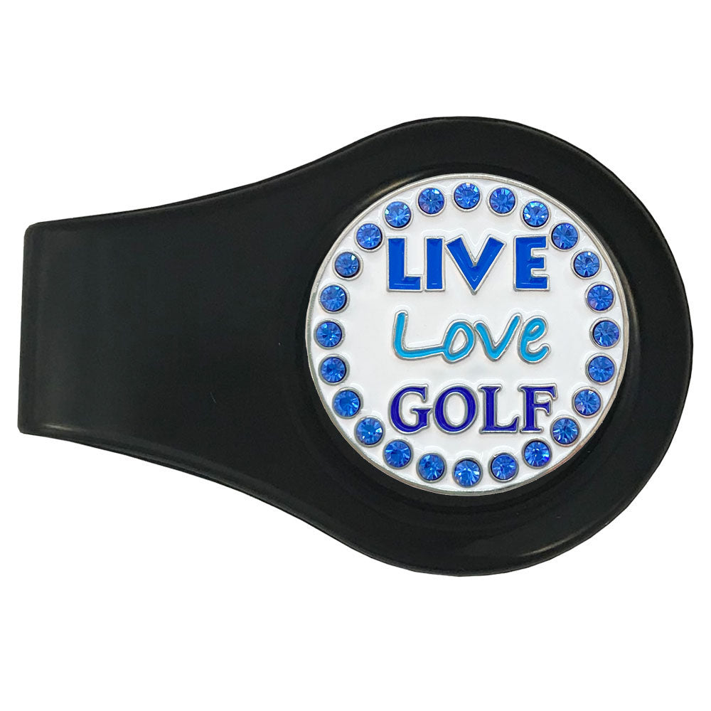 bling live love golf ball marker on a magnetic black clip