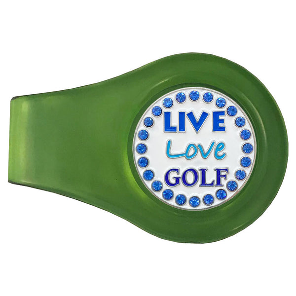 bling live love golf ball marker on a magnetic green clip