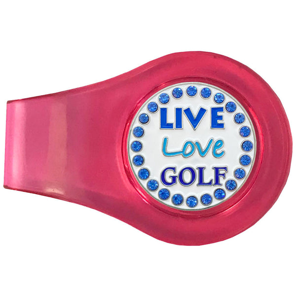 bling live love golf ball marker on a magnetic pink clip