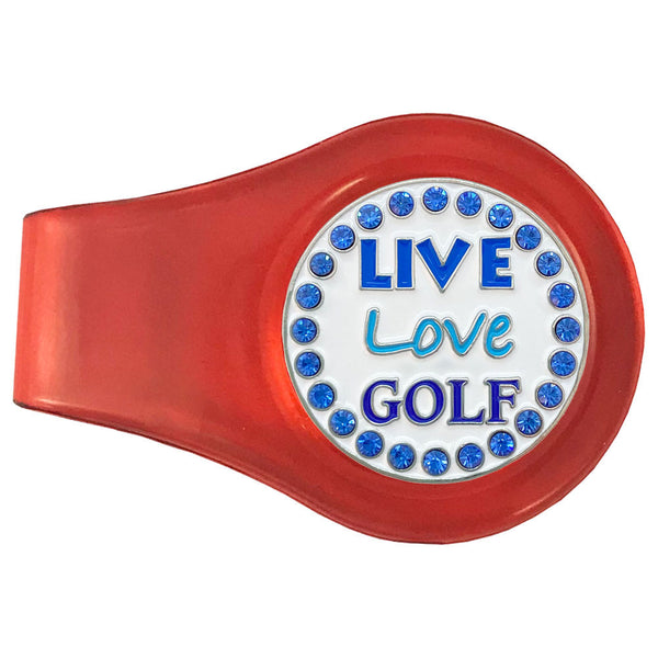 bling live love golf ball marker on a magnetic red clip