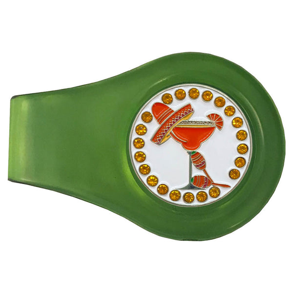 bling orange margarita golf ball marker with a magnetic green clip