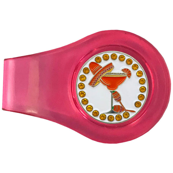 bling orange margarita golf ball marker with a magnetic pink clip