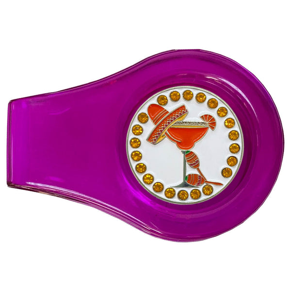 bling orange margarita golf ball marker with a magnetic purple clip
