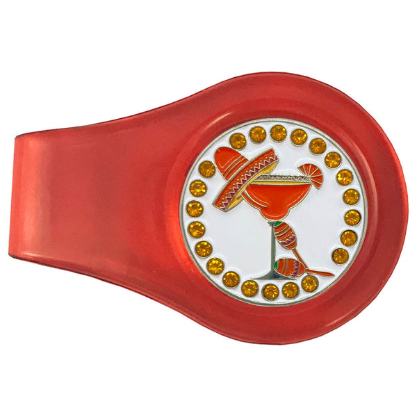 bling orange margarita golf ball marker with a magnetic red clip