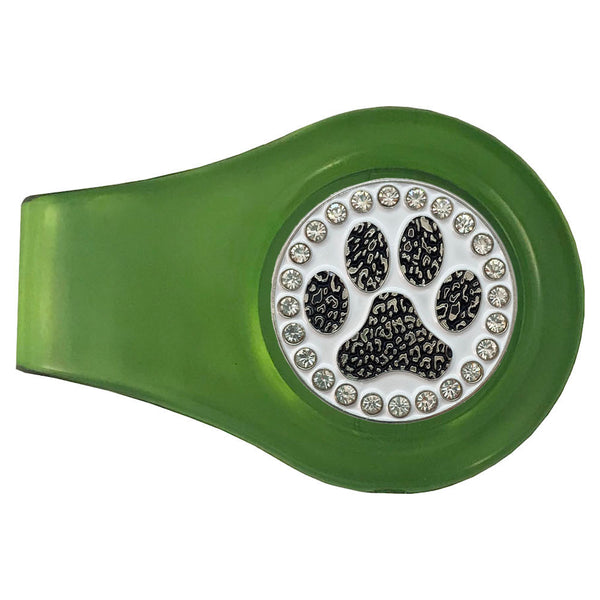 bling black paw print golf ball marker on a magnetic green clip