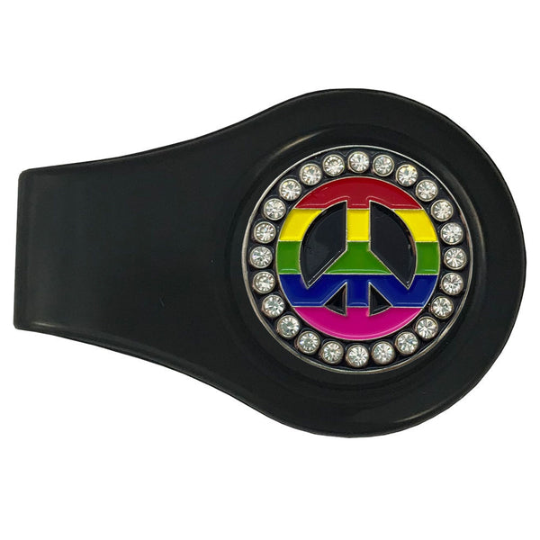 bling rainbow peace sign golf ball marker with a magnetic black clip