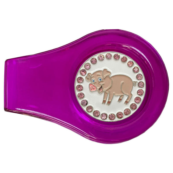 bling pink pig golf ball marker with a magentic purple clip