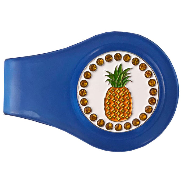 bling pineapple golf ball marker with a magentic blue clip